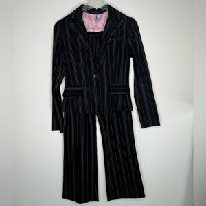 Vintage Black 2 Piece suit with white and pink pin stripes
